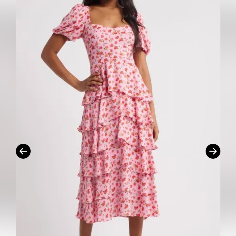 WAYF Agatha Floral Tiered Ruffle MIDI Dress
